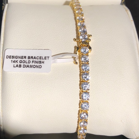 Brand New Gold Finished Lab Diamond Tenis Bracelet - Picture 2 of 7